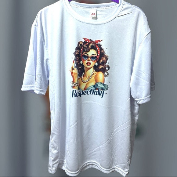Tops - Custom White Graphic T-Shirt with Retro Design